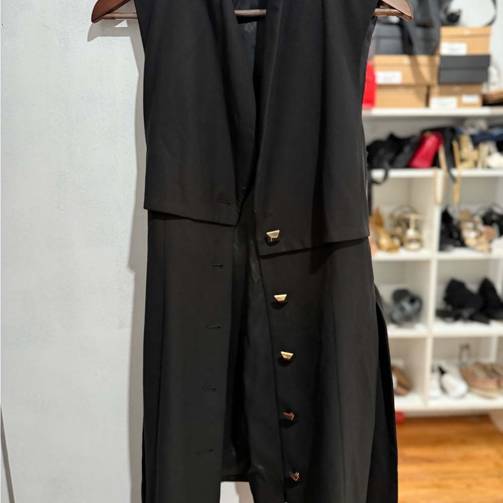 Chic Black Sleeveless Dress with Gold Accents